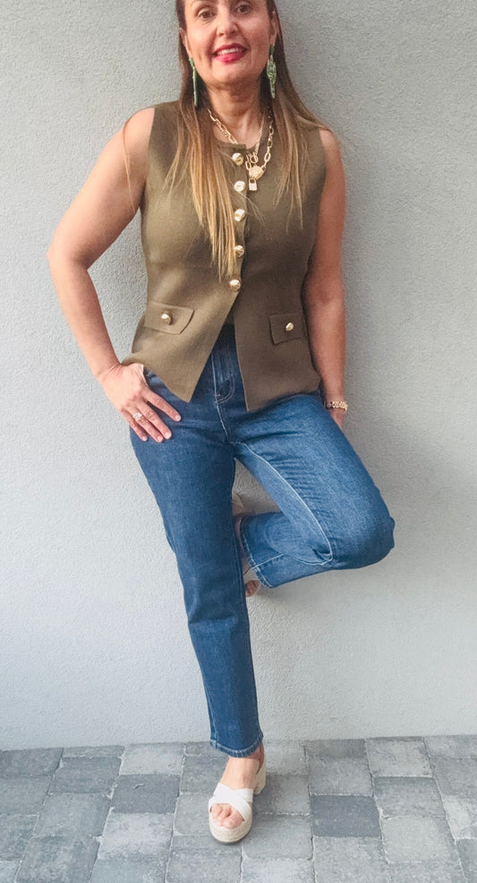 Gilet bouton doré