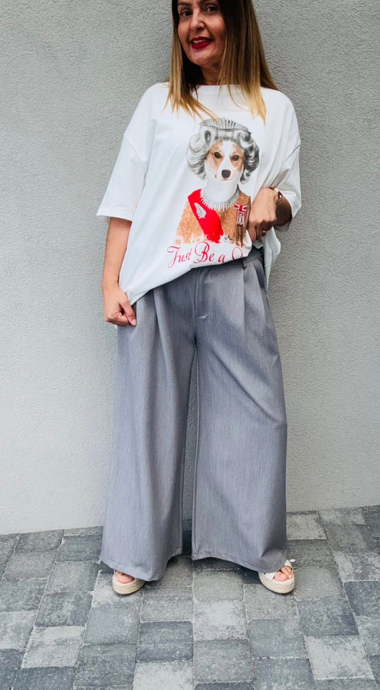 Pantalon gris jambe large