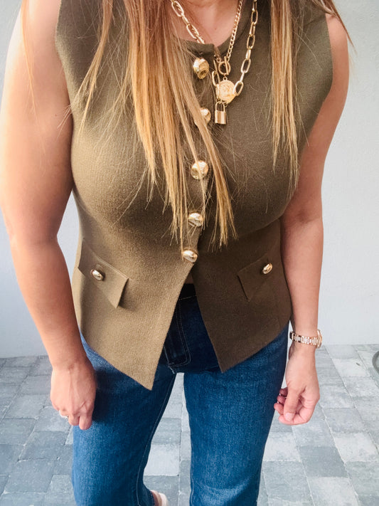 Gilet bouton doré