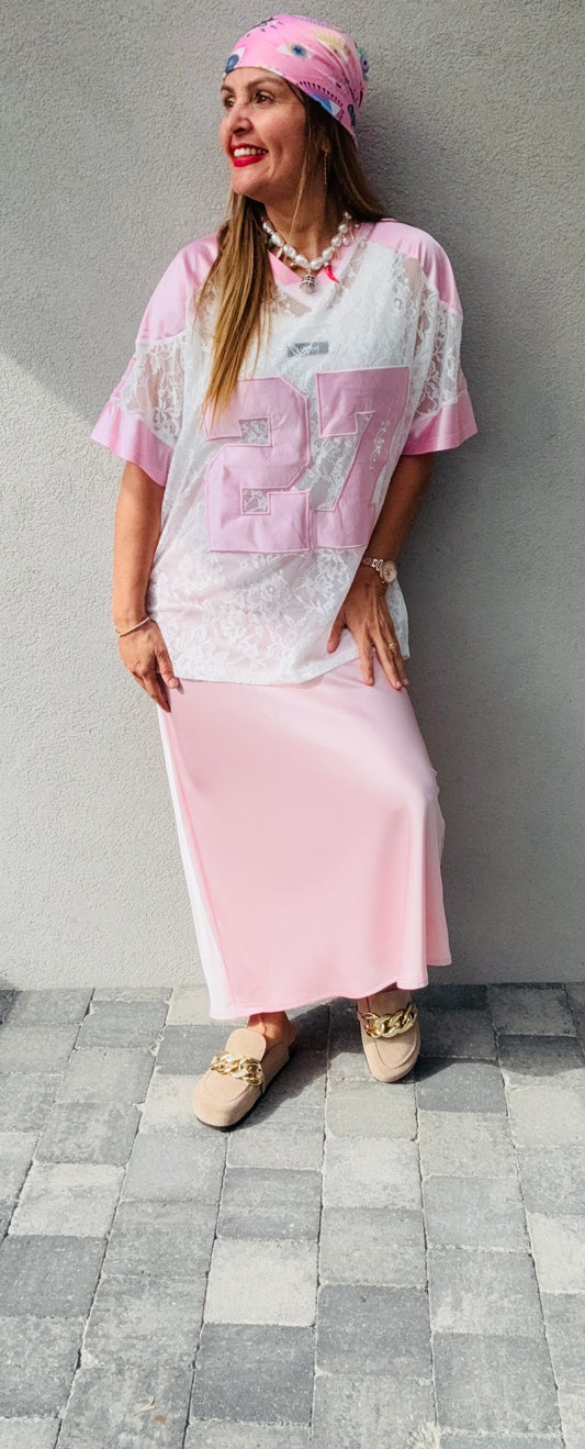 Jupe longue satinée rose